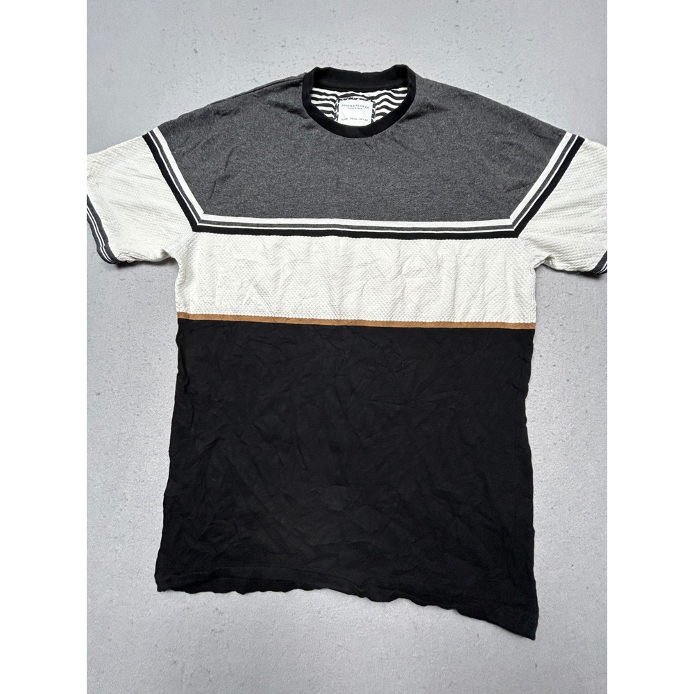 Denim & Flower T-Shirt Textured Knit Colorblock Grey White Black Medium Mens
